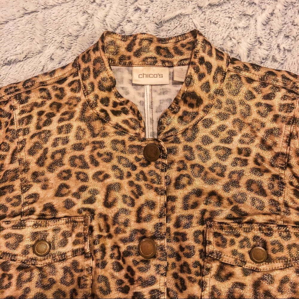 Shiny Cheetah Print Button Down Jacket - image 3